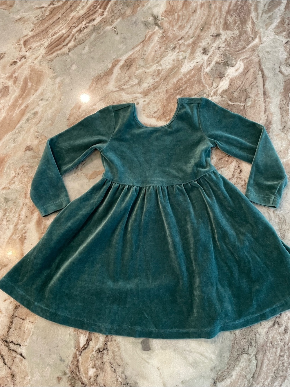 Hanna Andersson Velour Skater Dress Holiday 3T Long Sleeve Green